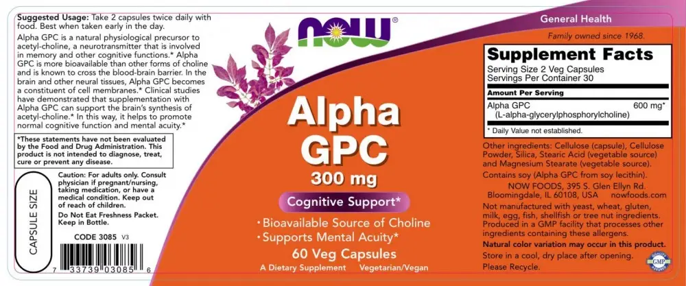 Alpha GPC 300 mg - NOW - 60 Capsule Vegetali - immagine 2