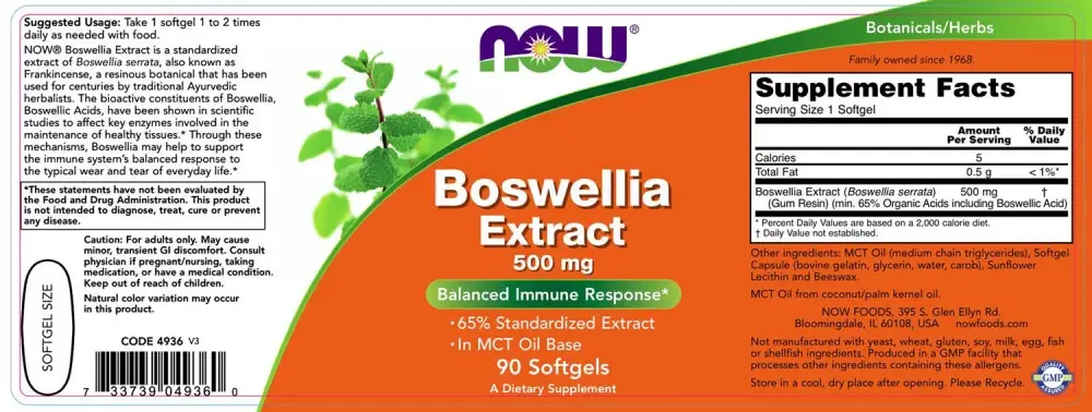 Estratto di Boswellia 500 mg - NOW Foods - 90 Softgel - immagine 2