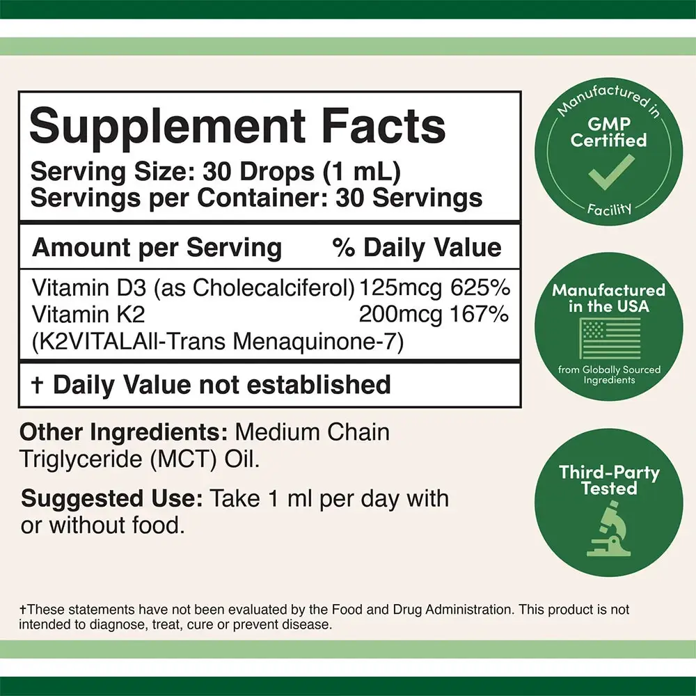 Double Wood Supplements Vitamina D3 + K2 Liquido (30 ml) - immagine 2