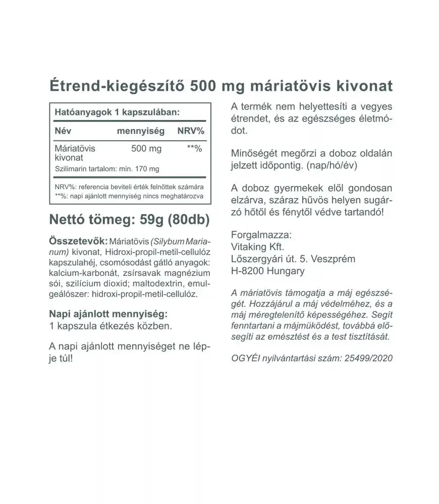 Vitaking Milk Thistle extract 500 mg (80 Capsule) - immagine 2