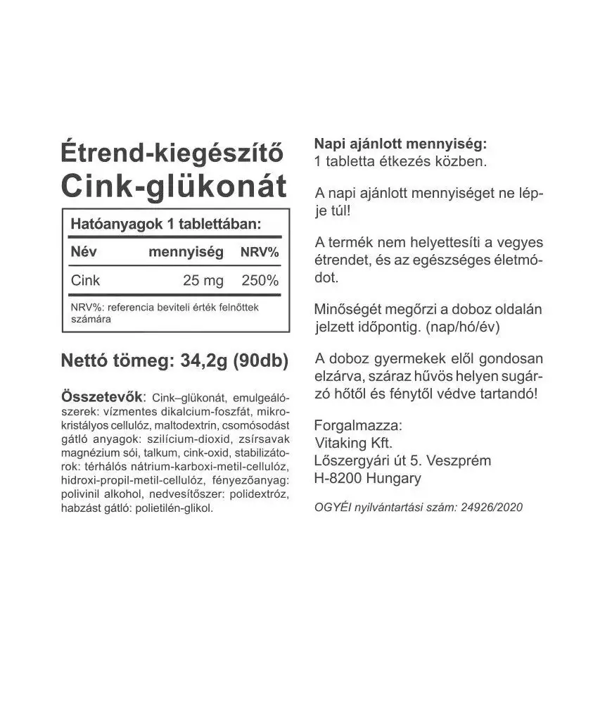 Vitaking Zinc Gluconate 25 mg (90 Compresse) - immagine 2